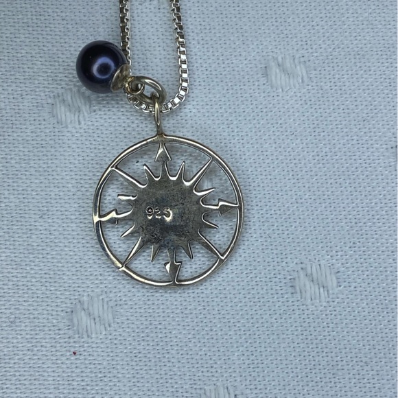 NWOT STERLING SILVER  PENDANT with REAL BLUE or BLACK PEARL on Silver tone Chain - Picture 5 of 5